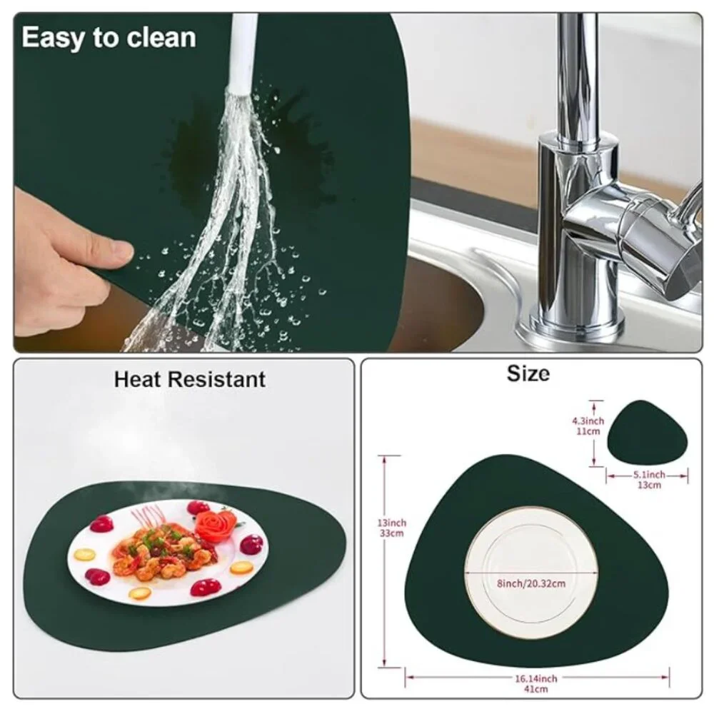 Pair of Forest Green Placemats with Drink Mat